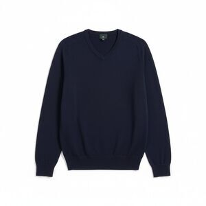 AG Adriano Green Label Men Navy V-Neck Sweater Rayon Blend Medium Vented Panels